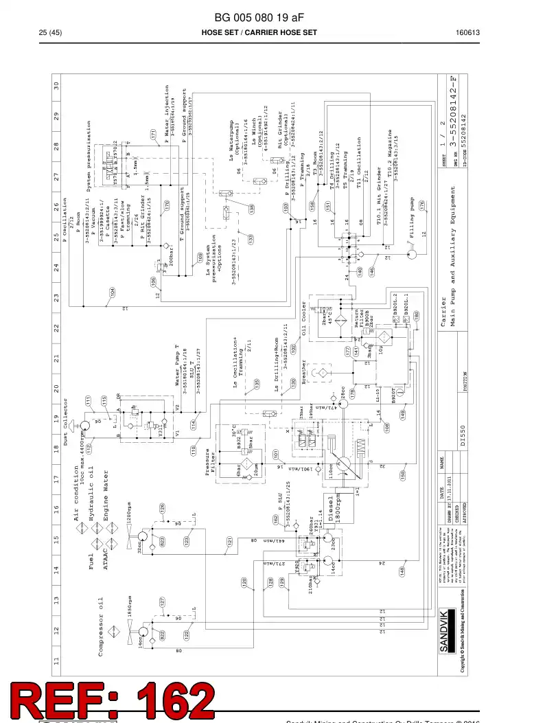 BG00510595a BG 005 105 95a Hose Assembly, Hydraulic - Sandvik Technical Drawing