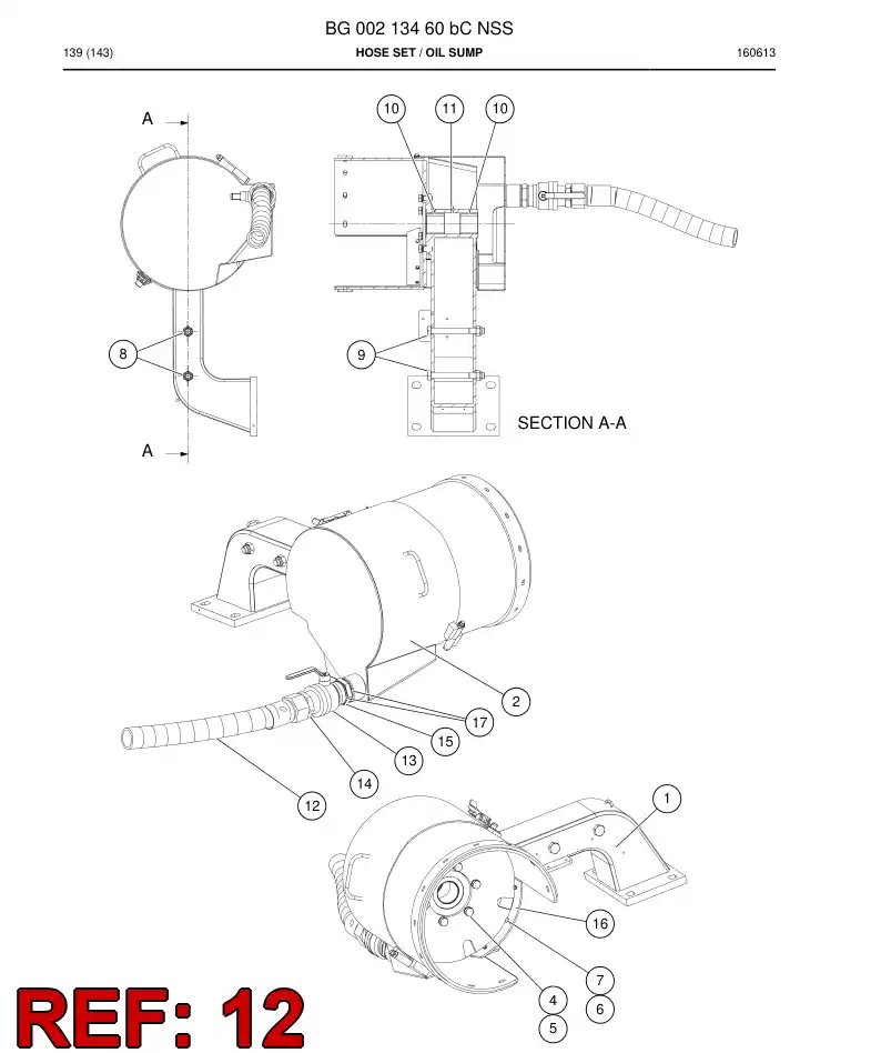 BG00516508a BG 005 165 08a Hose Assembly, Hydraulic - Sandvik Technical Drawing