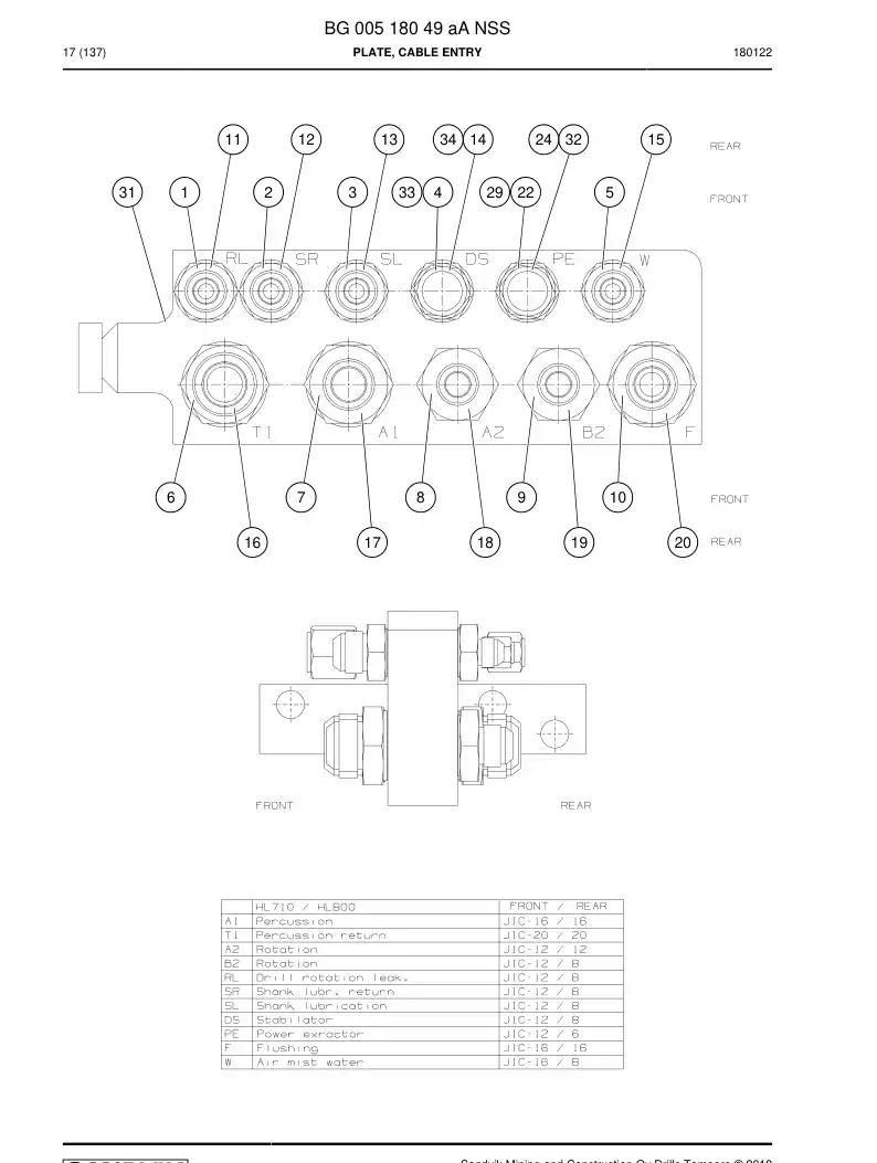 BG00518049b BG 005 180 49b Plate, Cable Entry - Sandvik Technical Drawing