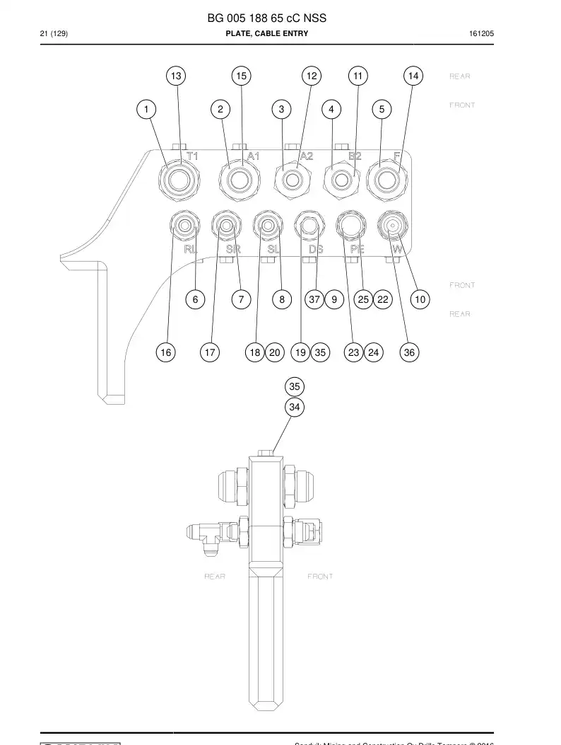 BG00518865c BG 005 188 65c Plate, Cable Entry - Sandvik Technical Drawing