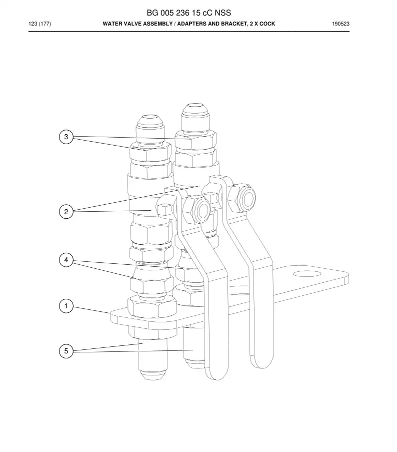 BG00523615c BG 005 236 15c Water Valve Assembly - Sandvik Technical Drawing