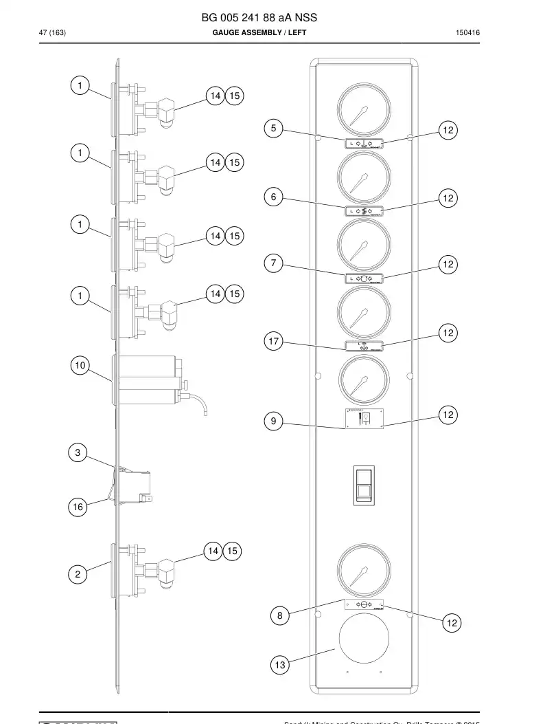 BG00524188a BG 005 241 88a Gauge Assembly - Sandvik Technical Drawing