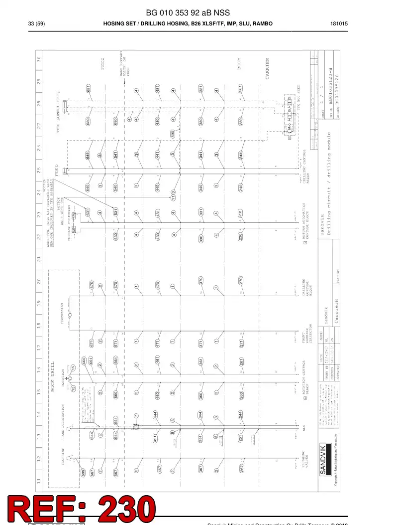 BG00530198a BG 005 301 98a Hose Assembly, Hydraulic - Sandvik Technical Drawing