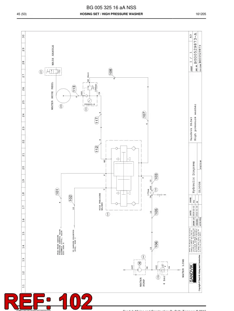 BG00532536a BG 005 325 36a Hose Assembly, Hydraulic - Sandvik Technical Drawing