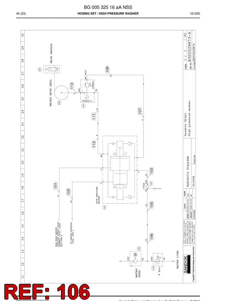 BG00532541a BG 005 325 41a Hose Assembly, Hydraulic - Sandvik Technical Drawing