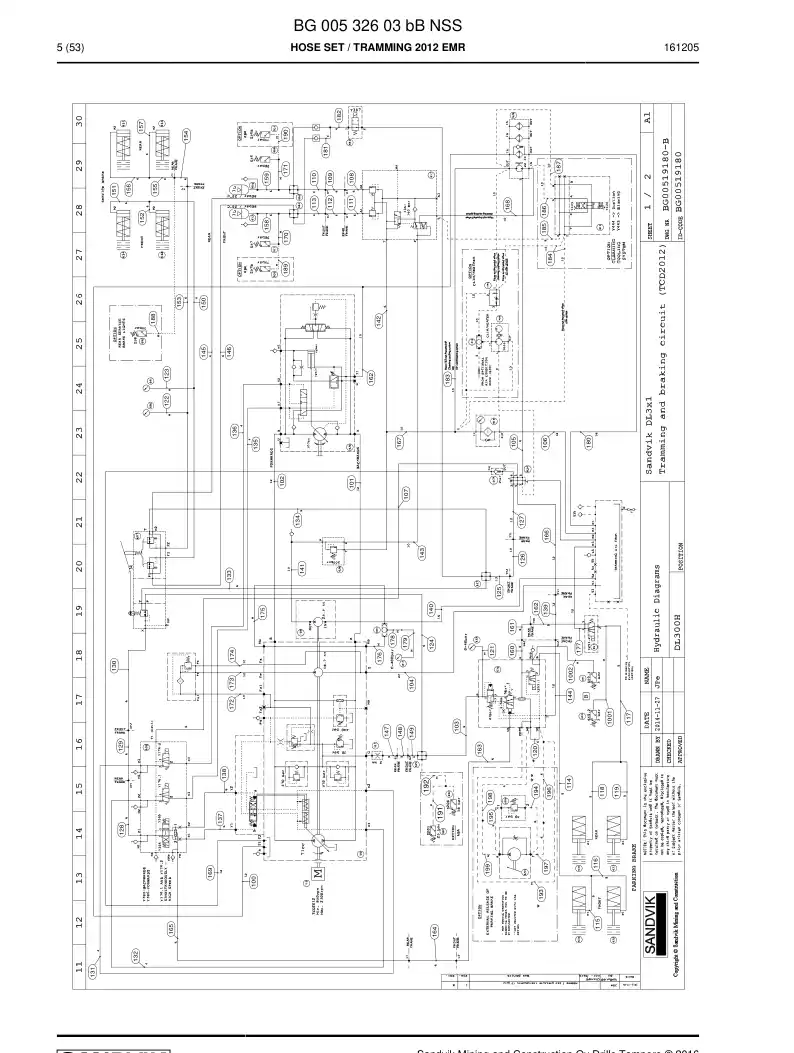 BG00532603b BG 005 326 03b Hose Set - Sandvik Technical Drawing