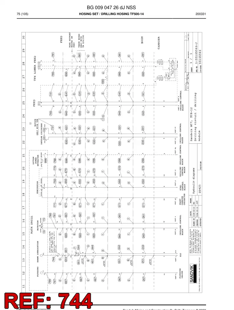BG00534813a BG 005 348 13a Hose Assembly, Hydraulic - Sandvik Technical Drawing