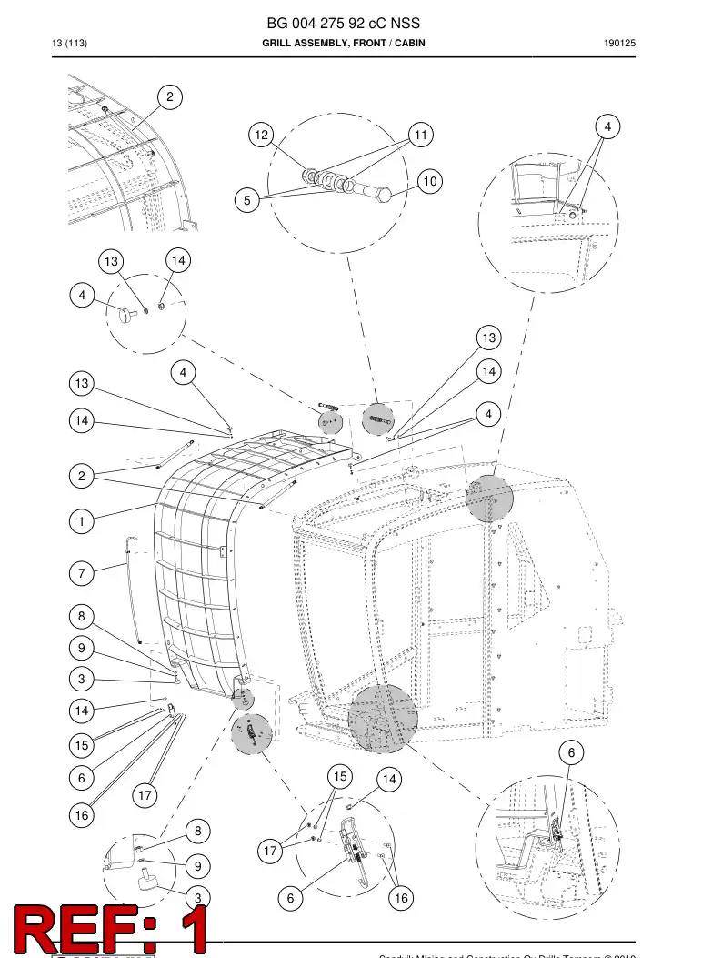 BG00536557b BG 005 365 57b Grill Assembly, Front - Sandvik Technical Drawing