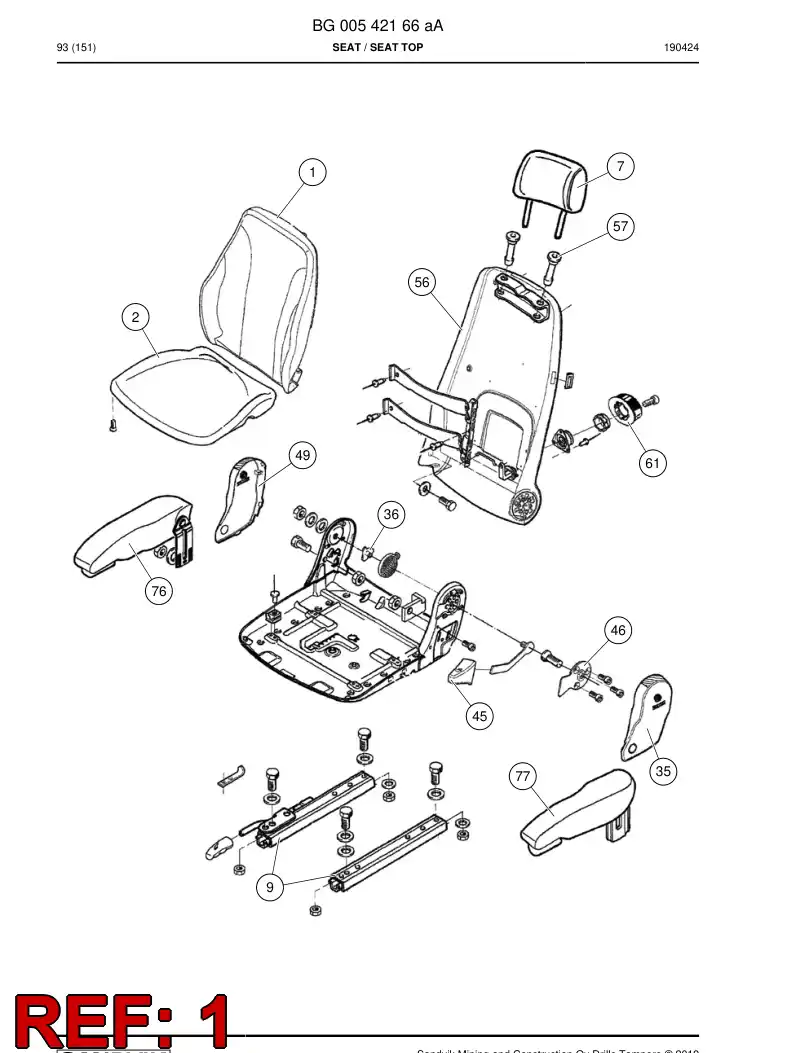 BG00542318a BG 005 423 18a Cushion, Seat - Sandvik Technical Drawing