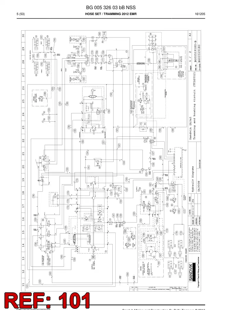 BG00544003a BG 005 440 03a Hose Assembly, Hydraulic - Sandvik Technical Drawing