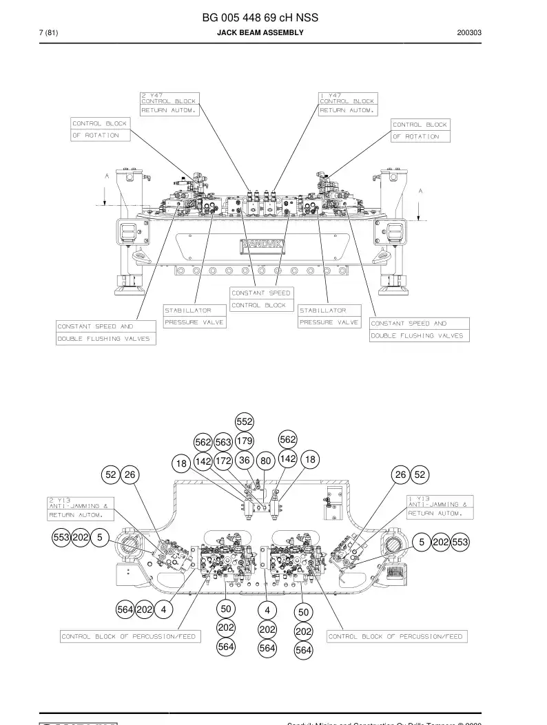 BG00544869c BG 005 448 69c Jack Beam Assembly - Sandvik Technical Drawing