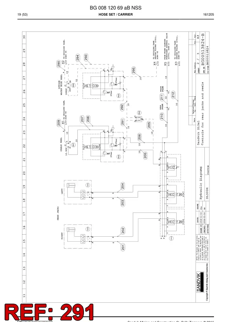 BG00544888a BG 005 448 88a Hose Assembly, Hydraulic - Sandvik Technical Drawing