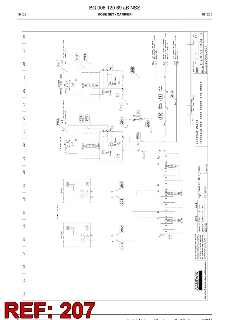 BG00544890a BG 005 448 90a Hose Assembly, Hydraulic - Sandvik Technical Drawing