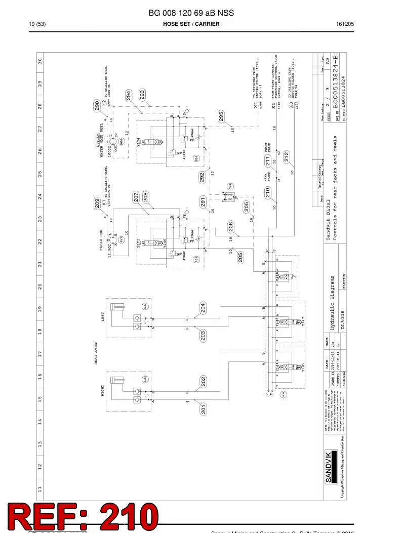 BG00544891a BG 005 448 91a Hose Assembly, Hydraulic - Sandvik Technical Drawing