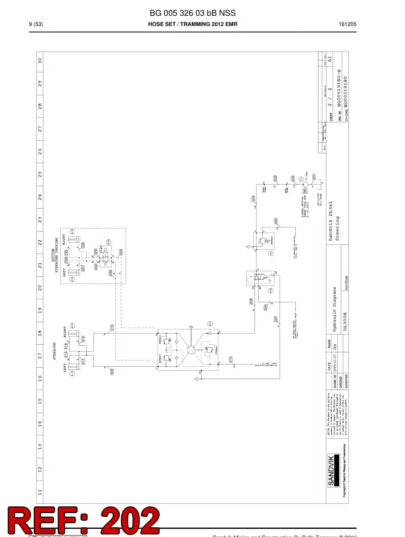 BG00544893a BG 005 448 93a Hose Assembly, Hydraulic - Sandvik Technical Drawing