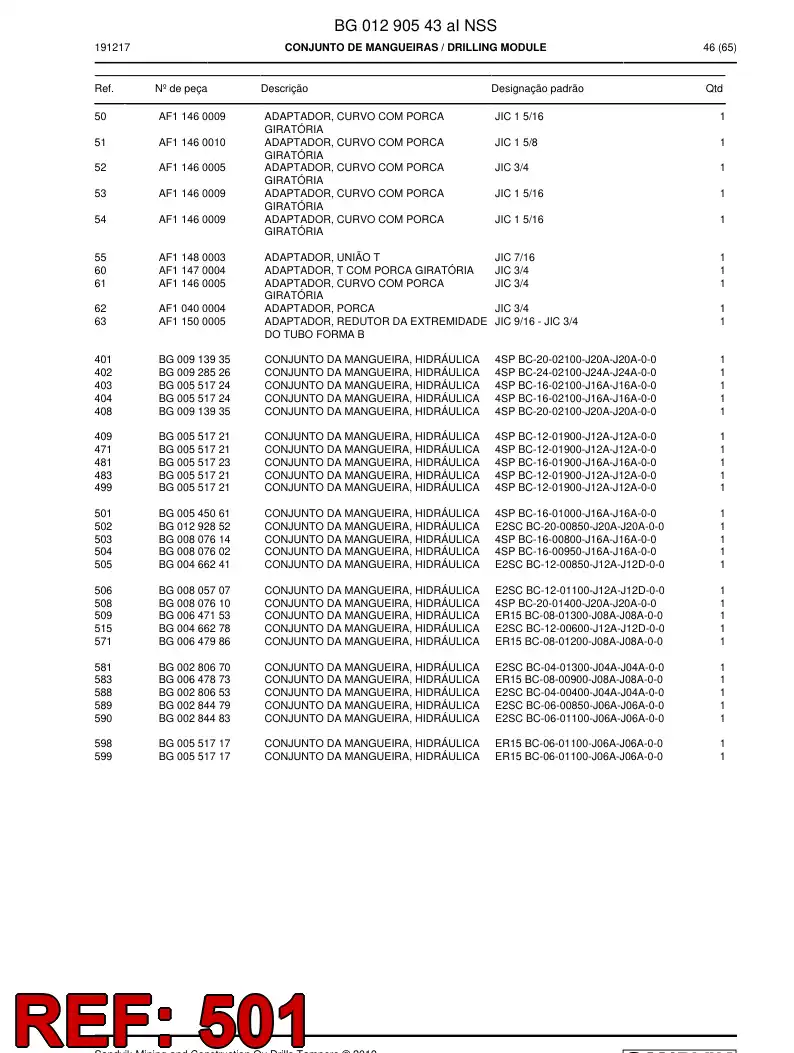BG00545061a BG 005 450 61a Hose Assembly, Hydraulic - Sandvik Technical Drawing