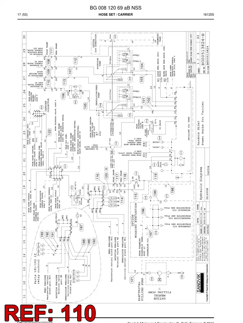 BG00545065a BG 005 450 65a Hose Assembly, Hydraulic - Sandvik Technical Drawing