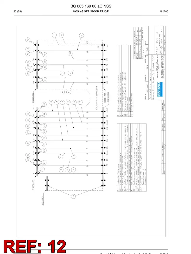 BG00546473a BG 005 464 73a Hose Assembly, Hydraulic - Sandvik Technical Drawing