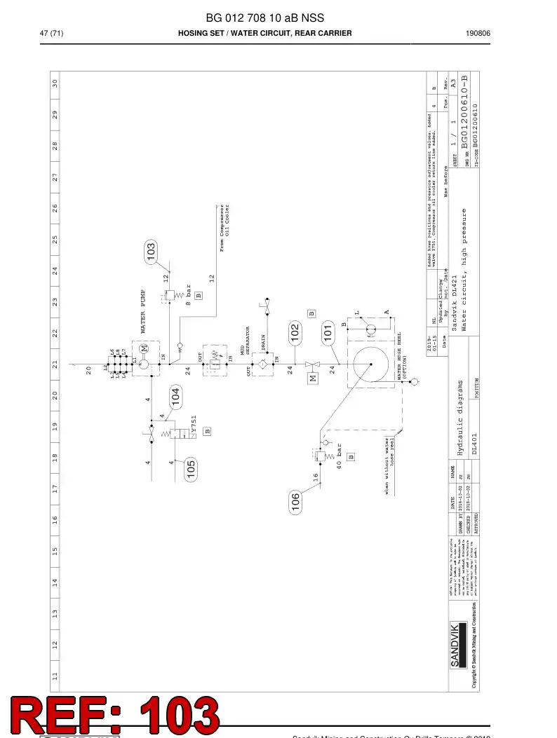BG00546476a BG 005 464 76a Hose Assembly, Hydraulic - Sandvik Technical Drawing