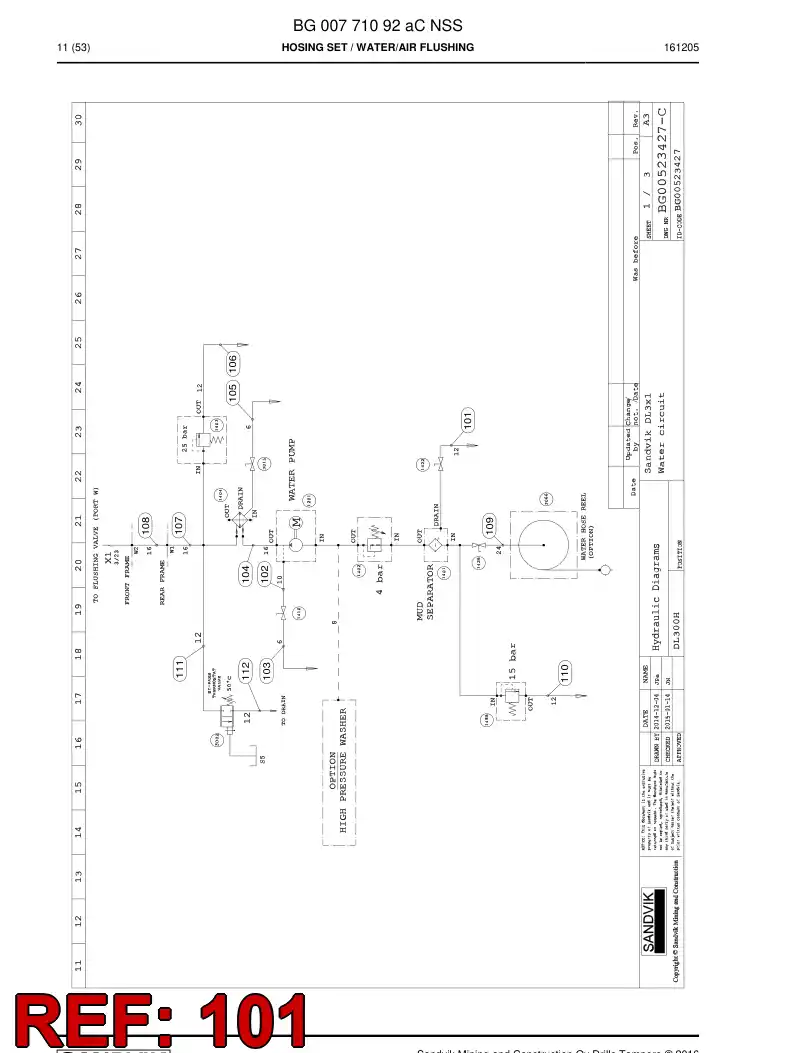 BG00546477a BG 005 464 77a Hose Assembly, Hydraulic - Sandvik Technical Drawing