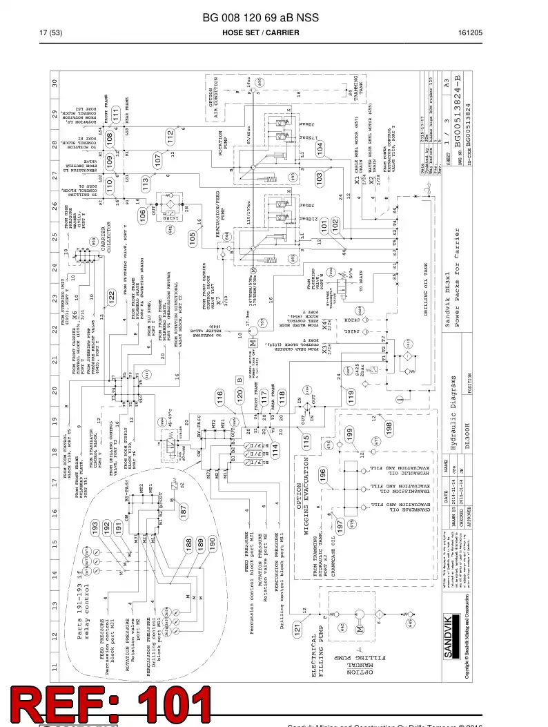 BG00546525a BG 005 465 25a Hose, Suction - Sandvik Technical Drawing