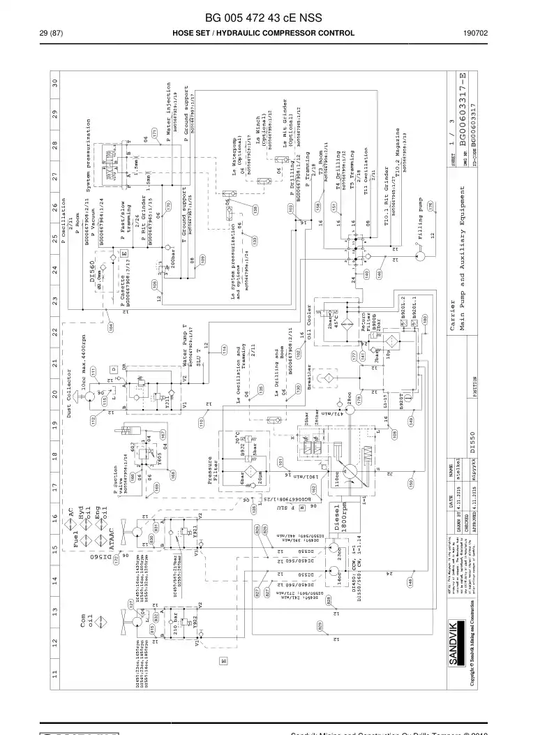 BG00547243c BG 005 472 43c Hose set - Sandvik Technical Drawing