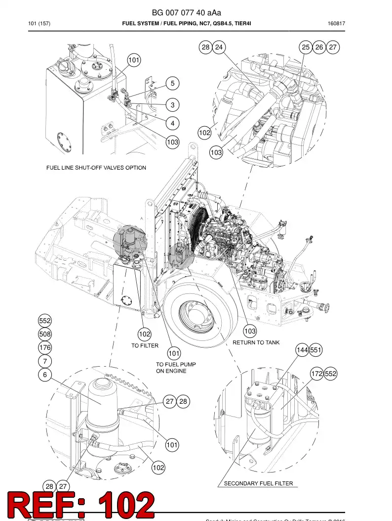 BG00547435a BG 005 474 35a Hose Assembly, Fuel - Sandvik Technical Drawing