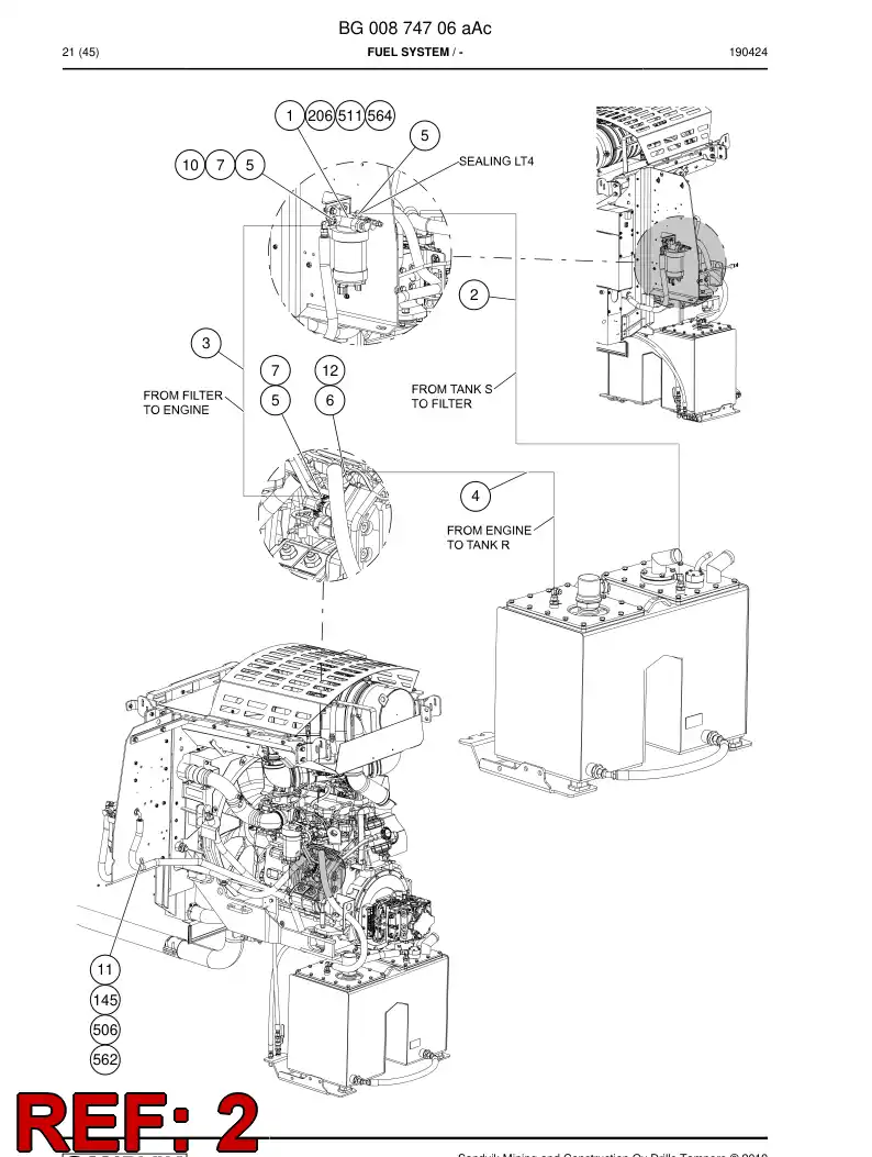 BG00547446a BG 005 474 46a Hose Assembly, Fuel - Sandvik Technical Drawing