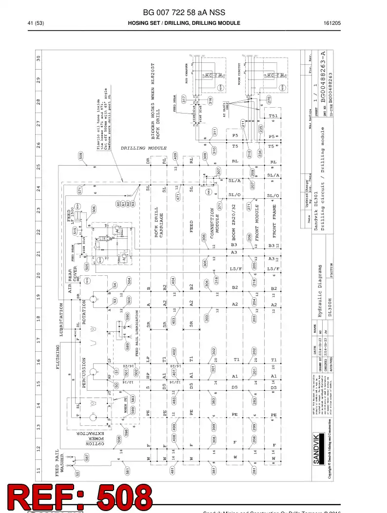 BG00548136a BG 005 481 36a Hose Assembly, Hydraulic - Sandvik Technical Drawing