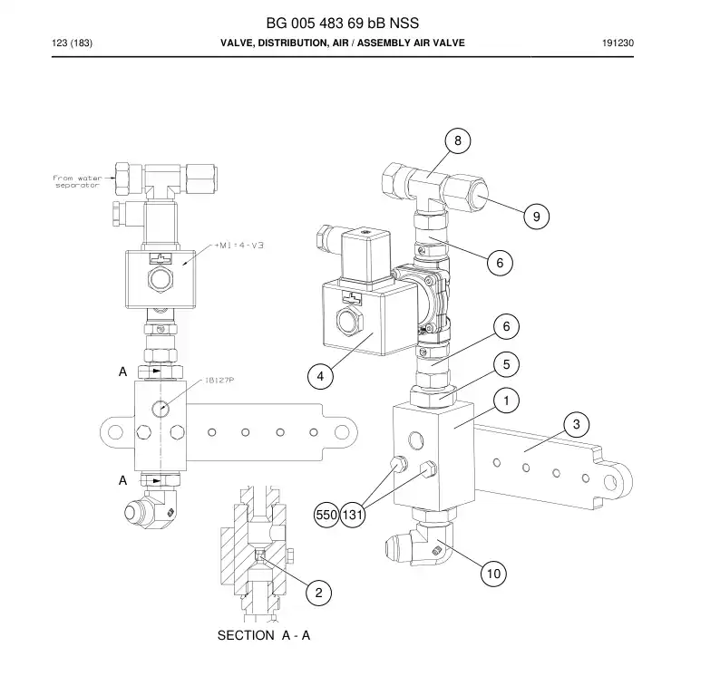BG00548369b BG 005 483 69b Valve, Distribution, Air - Sandvik Technical Drawing