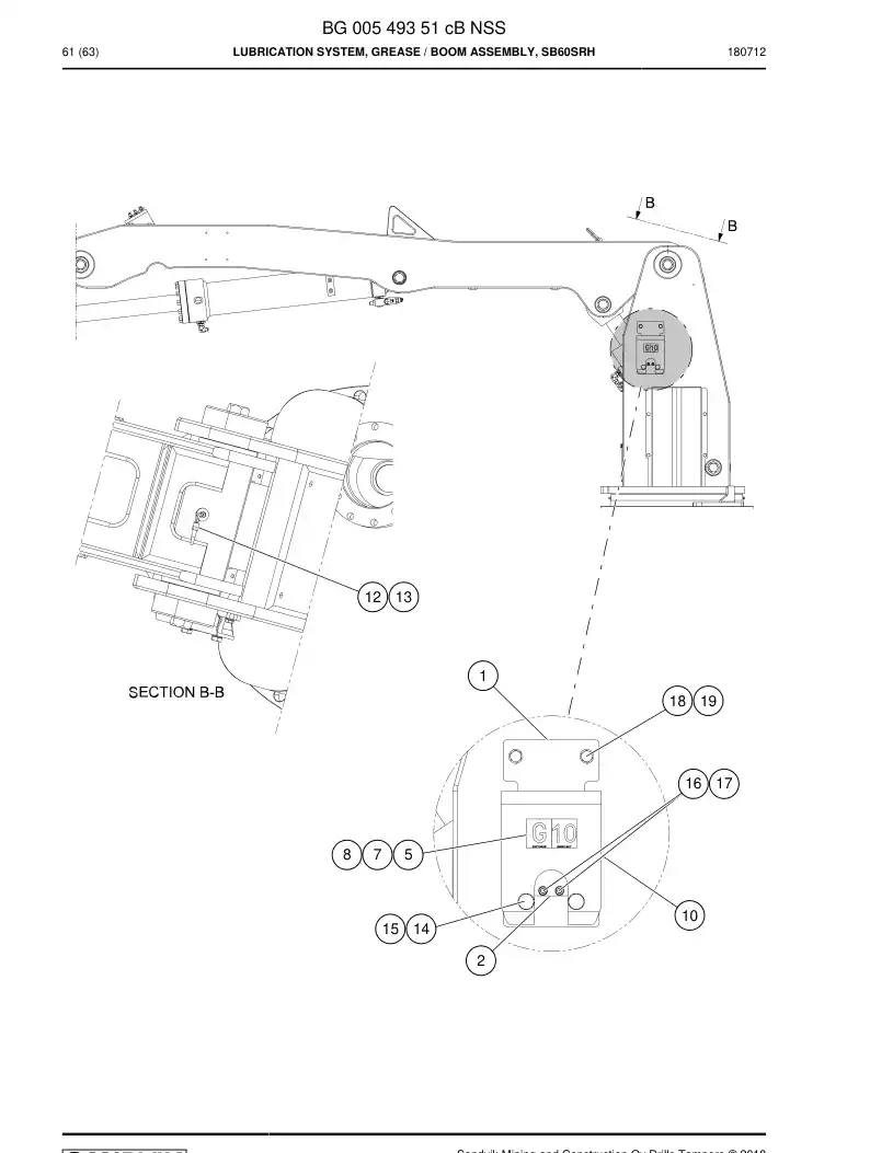 BG00549351d BG 005 493 51d Lubrication System, Grease - Sandvik Technical Drawing