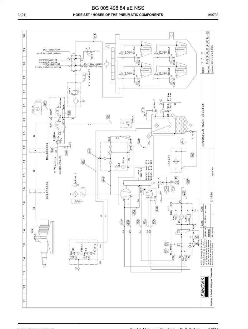 BG00549884a BG 005 498 84a Hose Set - Sandvik Technical Drawing
