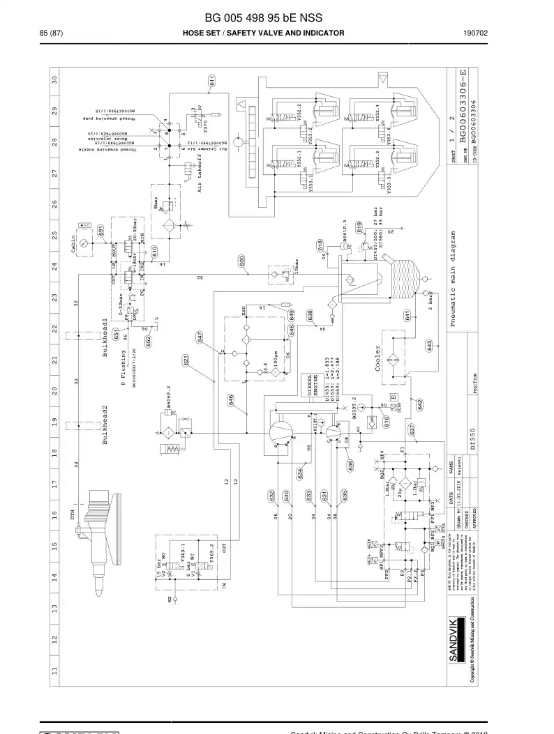 BG00549895b BG 005 498 95b Hose Set - Sandvik Technical Drawing