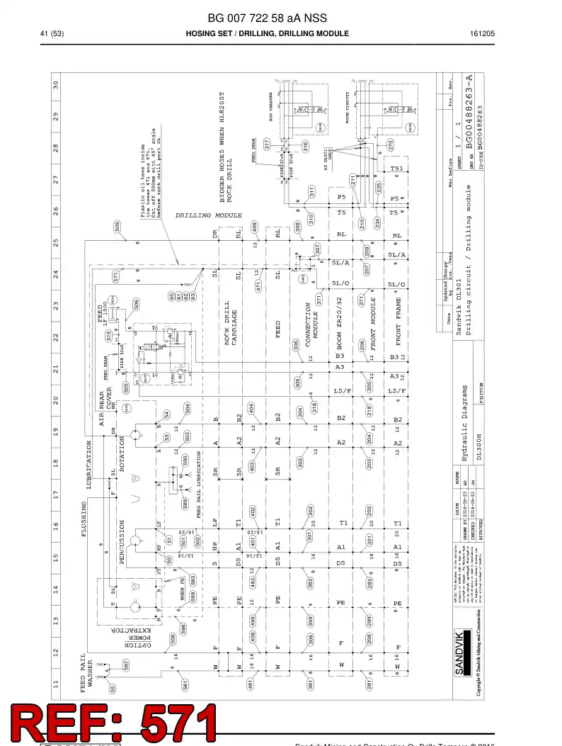 BG00551719a BG 005 517 19a Hose Assembly, Hydraulic - Sandvik Technical Drawing