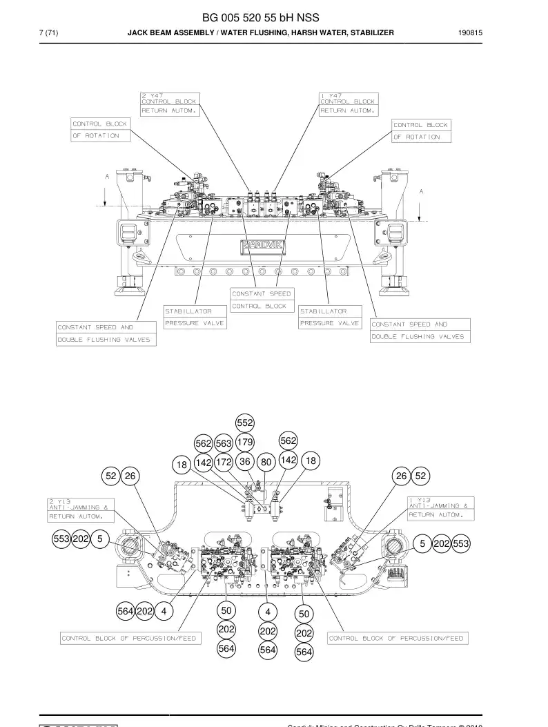 BG00552055b BG 005 520 55b Jack Beam Assembly - Sandvik Technical Drawing