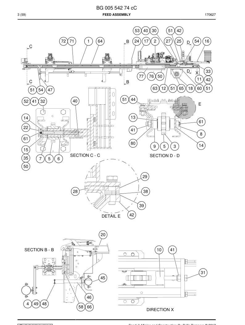 BG00554274c BG 005 542 74c Feed Assembly - Sandvik Technical Drawing