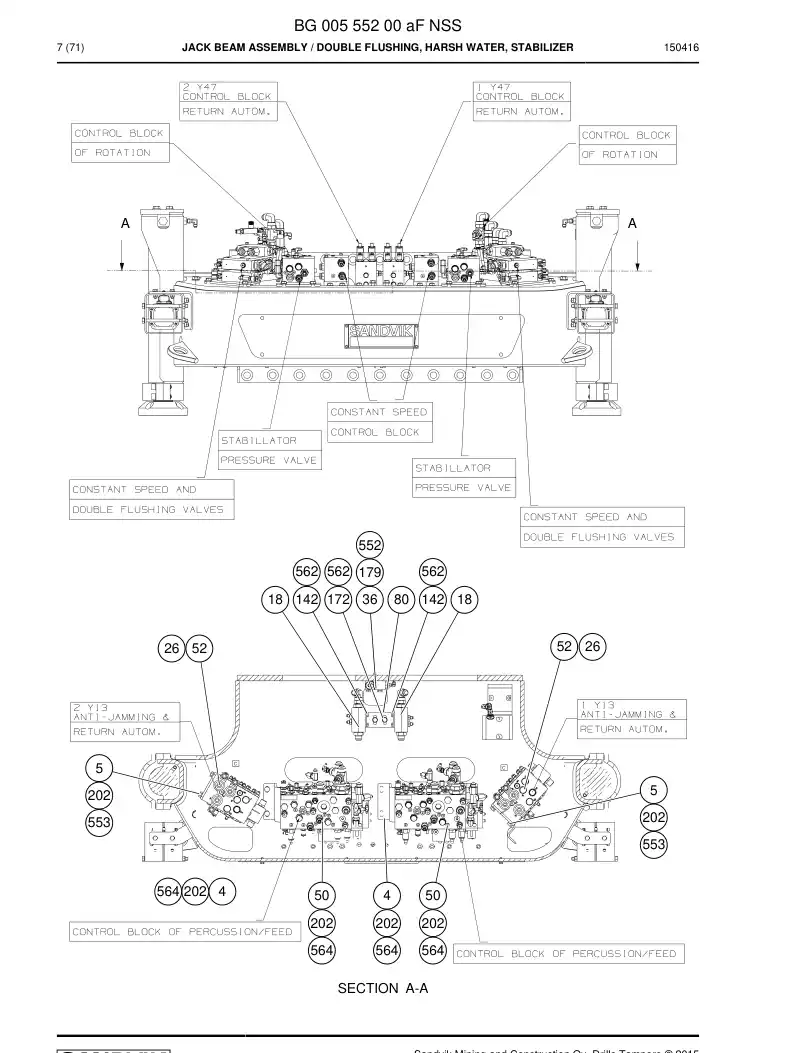 BG00555200a BG 005 552 00a Jack Beam Assembly - Sandvik Technical Drawing