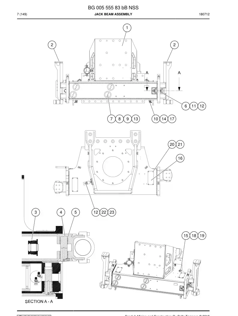 BG00555583c BG 005 555 83c Jack Beam Assembly - Sandvik Technical Drawing