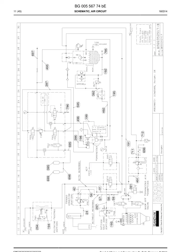 BG00556774b BG 005 567 74b Schematic, Air Circuit - Sandvik Technical Drawing