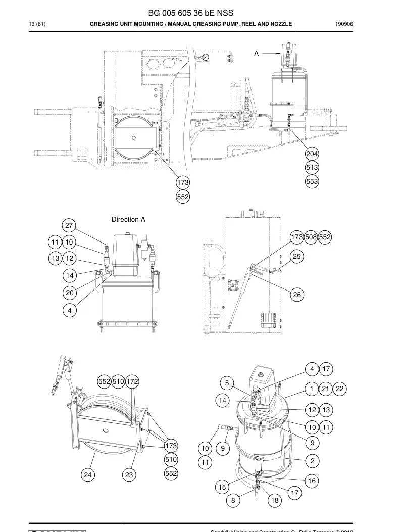 BG00560536b BG 005 605 36b Greasing Unit mounting - Sandvik Technical Drawing