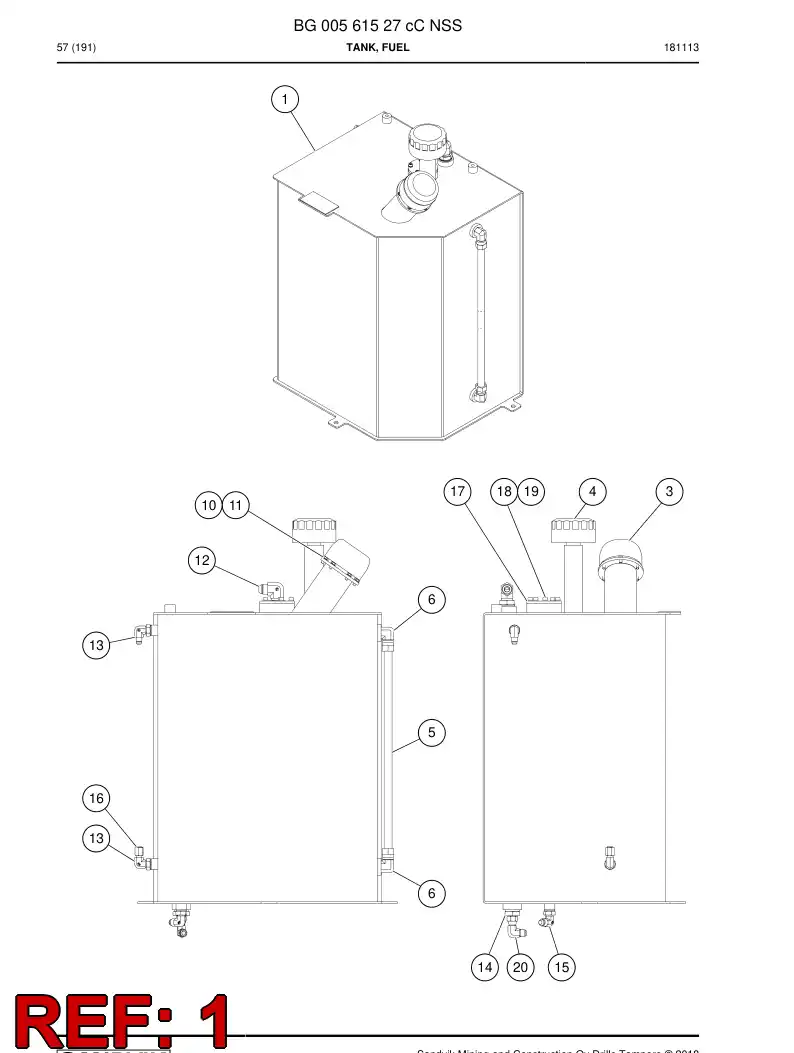 BG00560903a BG 005 609 03a Tank, Fuel - Sandvik Technical Drawing
