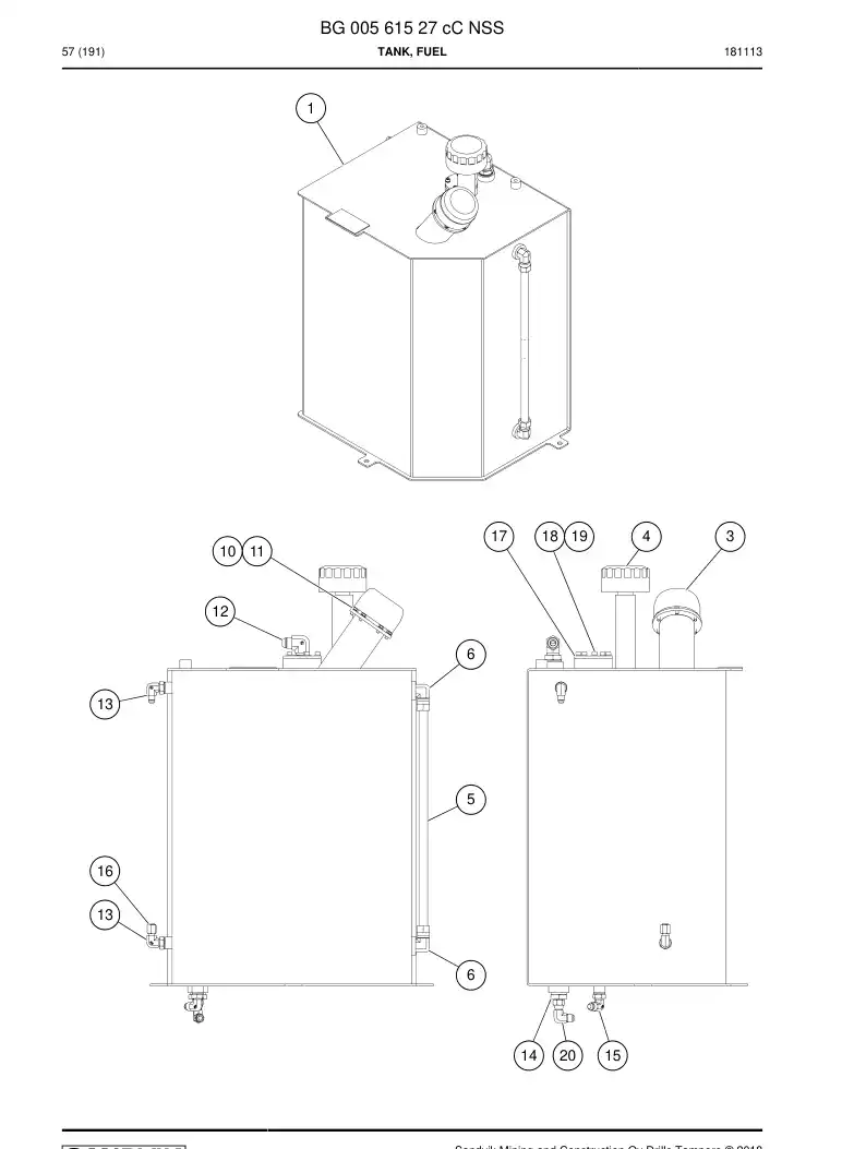 BG00561527c BG 005 615 27c Tank, Fuel - Sandvik Technical Drawing