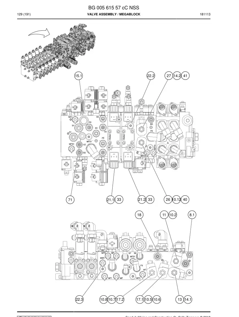 BG00561557c BG 005 615 57c Valve Assembly - Sandvik Technical Drawing