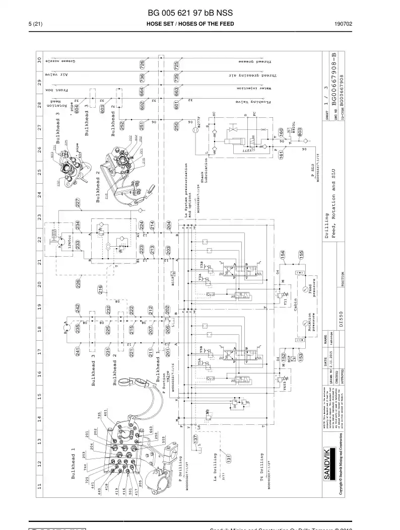 BG00562197b BG 005 621 97b Hose Set - Sandvik Technical Drawing