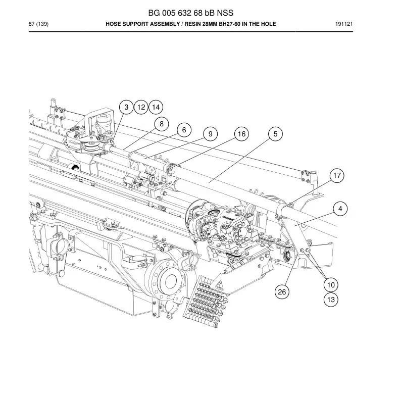 BG00563268b BG 005 632 68b Hose Support Assembly - Sandvik Technical Drawing