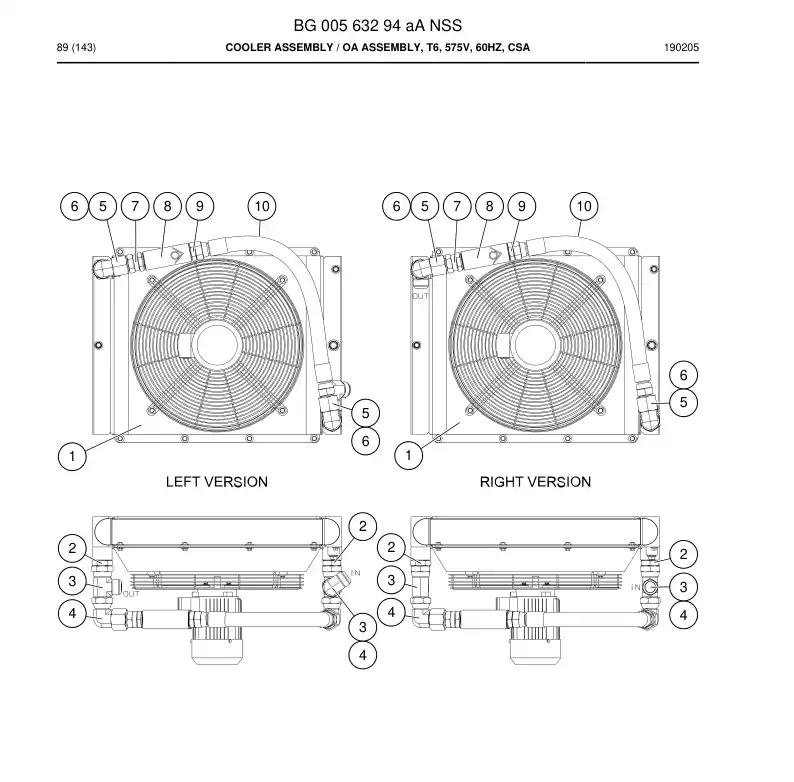 BG00563294a BG 005 632 94a Cooler Assembly - Sandvik Technical Drawing
