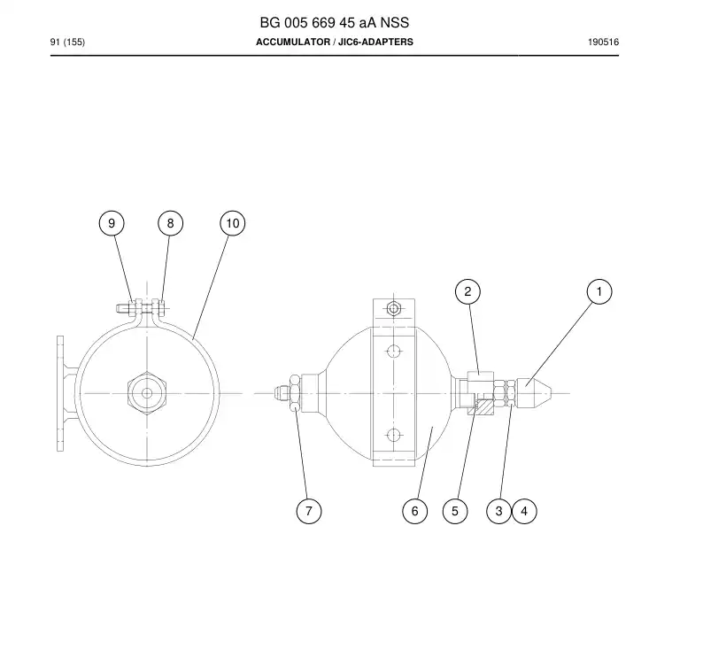 BG00566945a BG 005 669 45a Accumulator - Sandvik Technical Drawing
