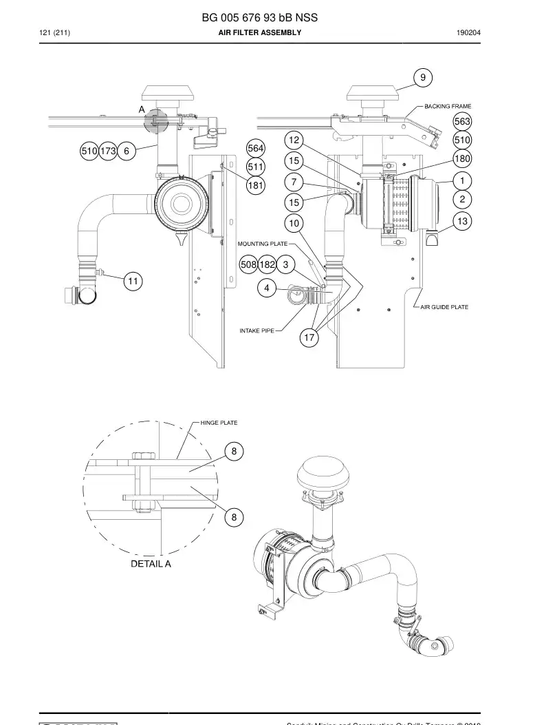 BG00567693b BG 005 676 93b Air Filter Assembly - Sandvik Technical Drawing