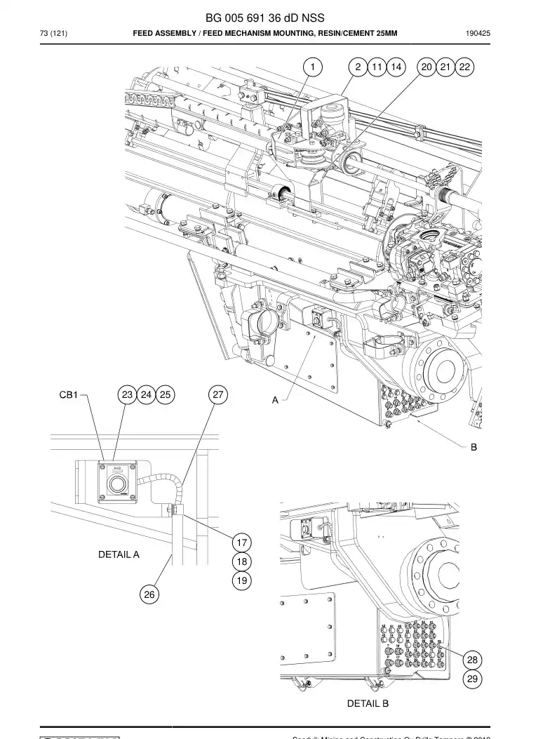BG00569136d BG 005 691 36d Feed Assembly - Sandvik Technical Drawing