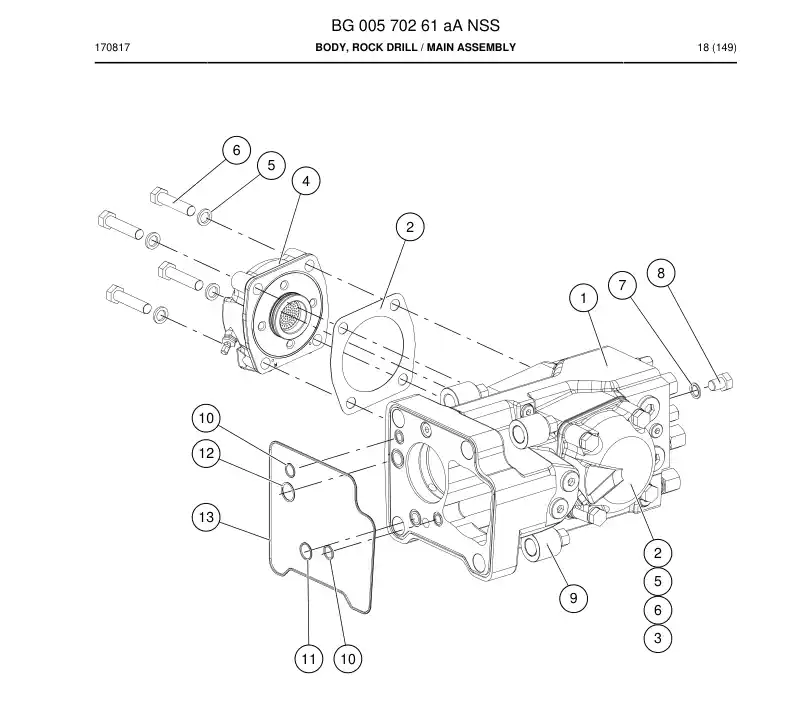 BG00570261a BG 005 702 61a Body, Rock Drill - Sandvik Technical Drawing